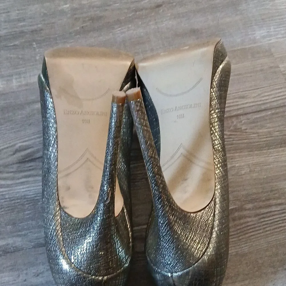 Enzo Angiolini Easamendra leather gold silver sparkle platforms Sz 10